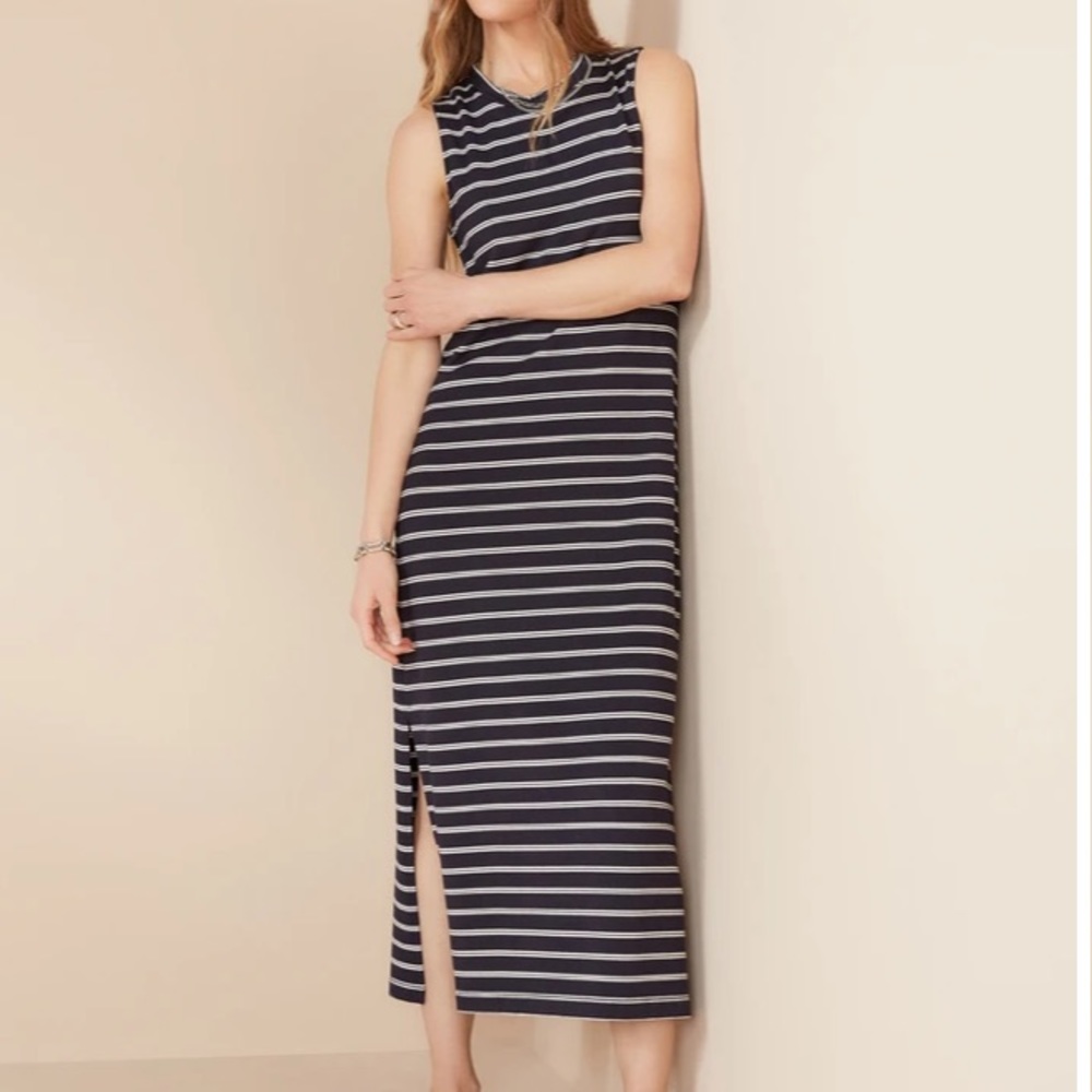 Fifteen Twenty Midi Column Dress Navy Stripe NWT